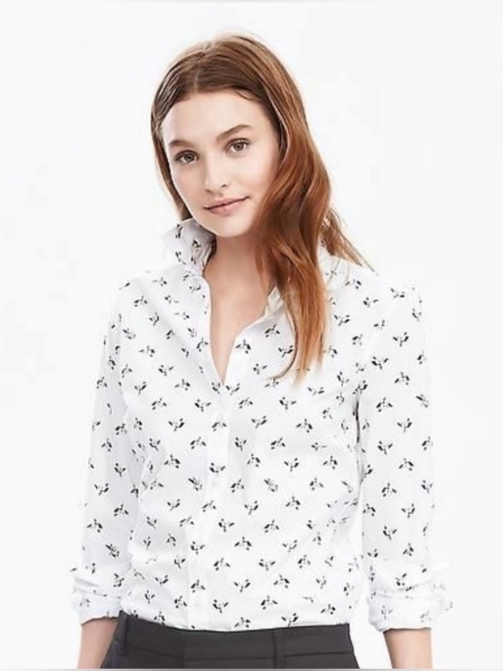 Banana Republic Riley White Button-Down Shirt Magnolia Floral Print 6 Six